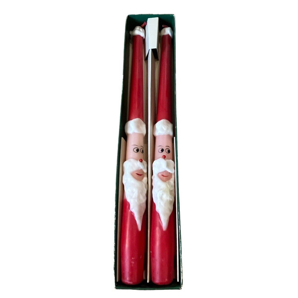 2 NOS Vintage 12" Santa Claus 3d Design Christmas Novelty Taper Candles - Picture 1 of 3